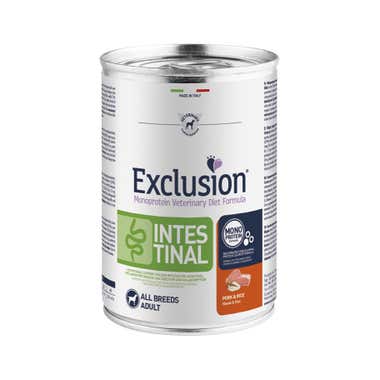 Clarins Exclusion Monoprotein Veterinary Diet Formula Intestinal Maiale E Riso Per Cani Adulti 400g
