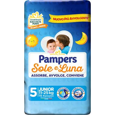 Clarins Pampers Sole e Luna Pannolini Taglia 5 Junior (11-25 kg) 15 Pezzi
