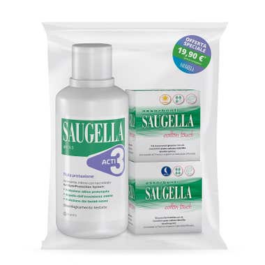 Clarins Saugella Detergente Intimo Acti3 500ml + Assorbenti Giorno 14 Pezzi + Notte 12 Pezzi