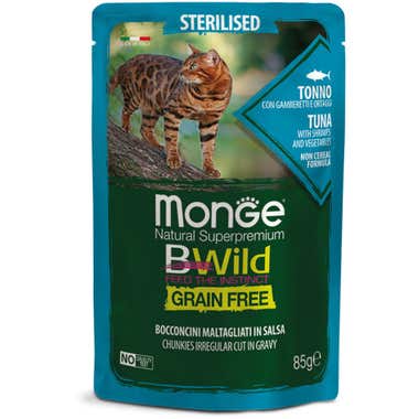 Clarins Monge B Wild Grain Free Tonno Gamberetti Ortaggi Cibo Umido Per Gatti Sterilizzati 85g