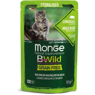 Clarins Monge B Wild Grain Free Cinghiale Con Ortaggi Cibo Umido Per Gatti Sterilizzati 85g Qualità
