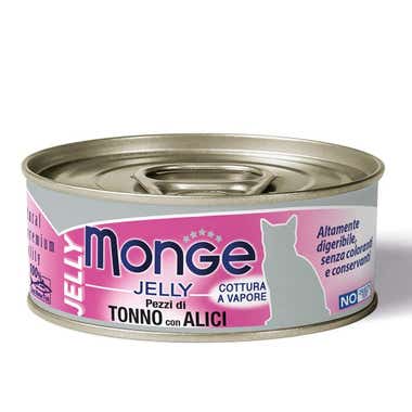 Clarins Monge Jelly Pezzetti di Tonno e Alici Cibo Umido Per Gatti Adulti 80g