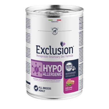 Clarins Exclusion Veterinary Diet Formula Hypoallergenic Per Cani Maiale/Piselli Lattina 400g