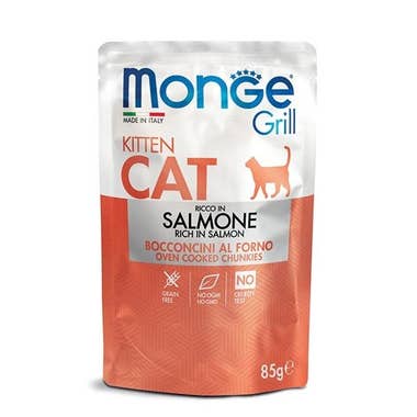 Clarins Monge Grill Kitten Ricco in Salmone Cibo Umido Per Gatti Cuccioli 85g